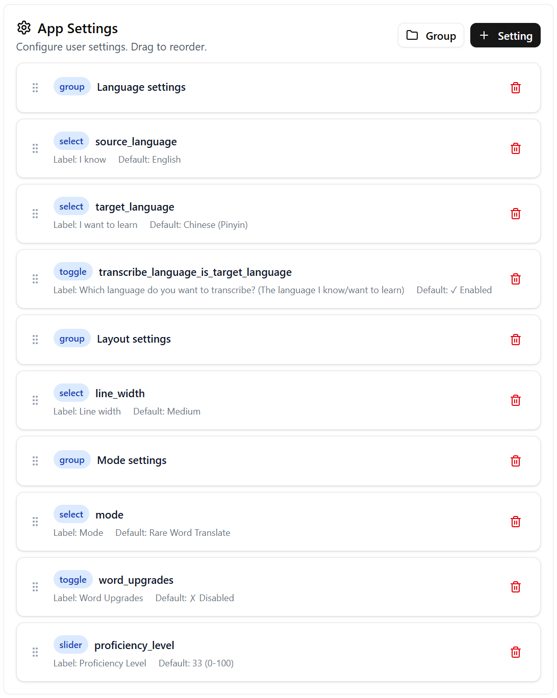 App Settings Section